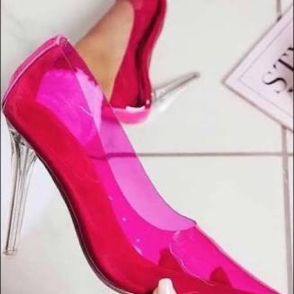 Clear Neon Pink Pumps